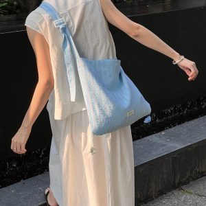 Ice Blue Adjustable Crossbody Tote Bag - Versatile Summer Bag with Niche Fabric Design for Stylish Outings