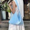 Ice Blue Adjustable Crossbody Tote Bag - Versatile Summer Bag with Niche Fabric Design for Stylish Outings
