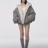 Ice Blue Dyed Pointed Collar Suede Hooded Jacket for Women, Vintage American Double-Sided Eco-Friendly Fur Coat, Winter Style
