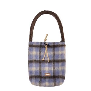Iceland Mocha Wool Plaid Large Capacity Tote Bucket Bag - Sheepskin Shoulder Bag for Stylish Everyday Use