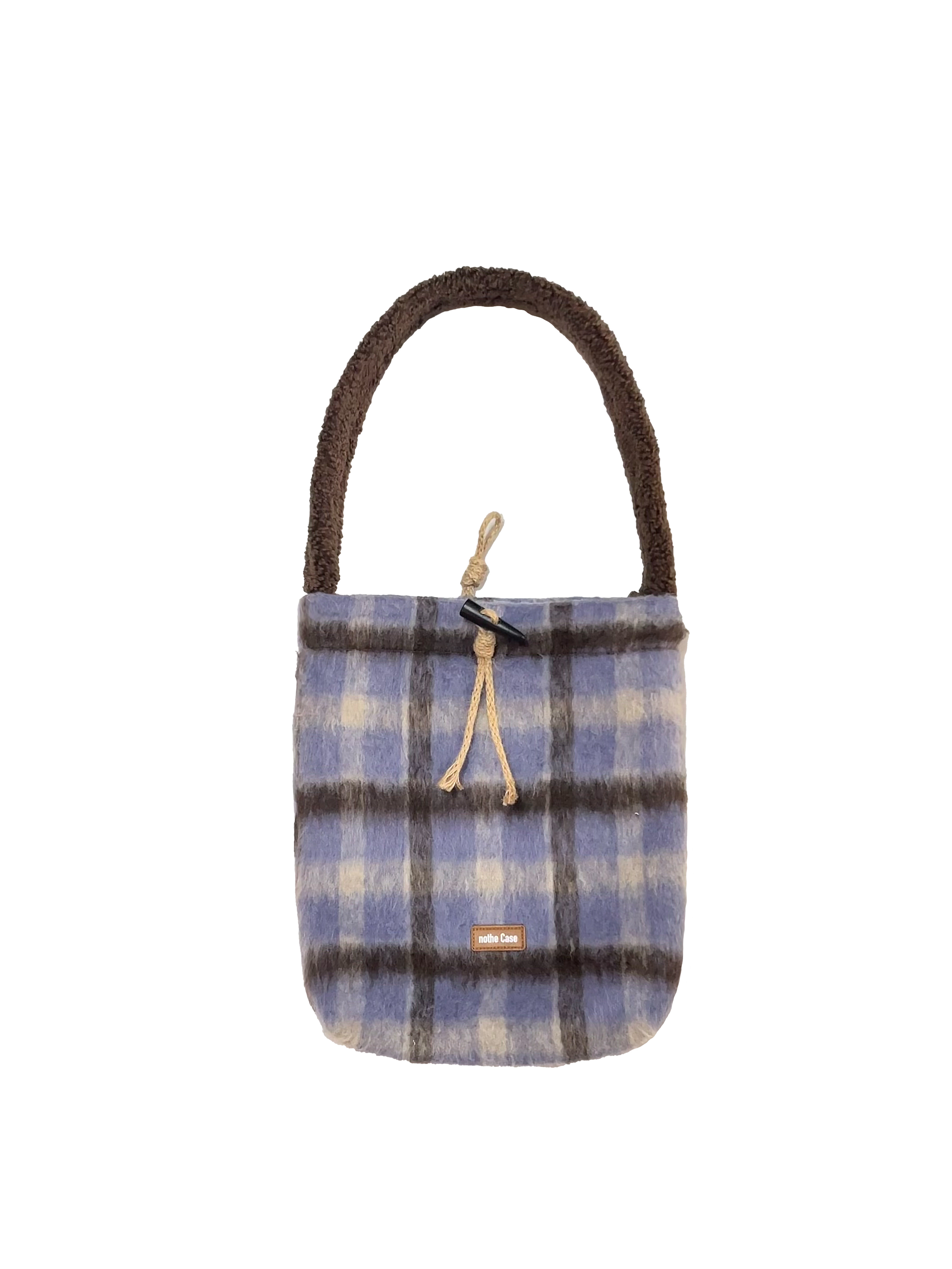 Iceland Mocha Wool Plaid Large Capacity Tote Bucket Bag - Sheepskin Shoulder Bag for Stylish Everyday Use