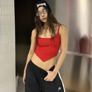 Irregular Knitted Camisole for Women - Sexy Summer Slim-Fit Top, American Style, Heatstroke Vibe, Perfect for Y2K Fashion
