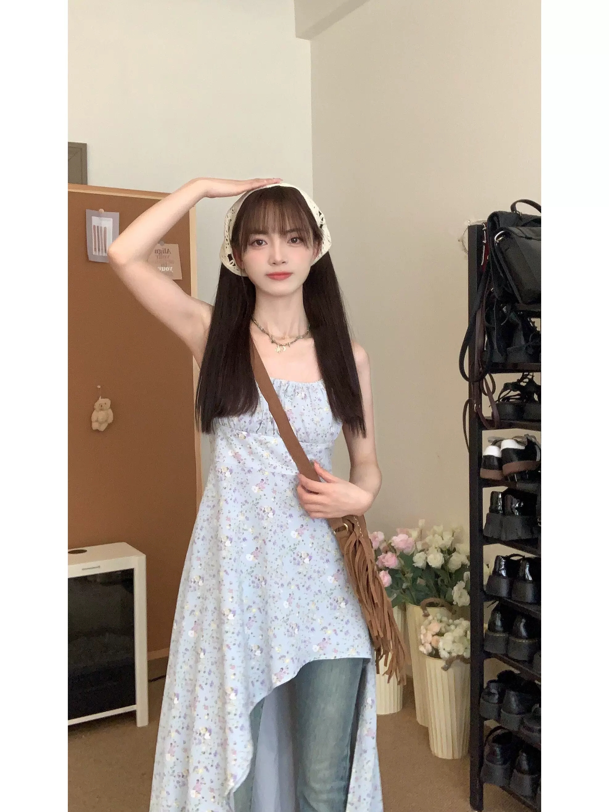 Irregular Layered Camisole Dress with Sweet Waist-Cinching Detail - Perfect Spring Outfit with Jeans for Date Night