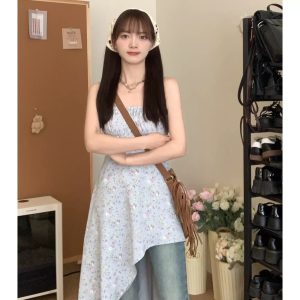 Irregular Layered Camisole Dress with Sweet Waist-Cinching Detail - Perfect Spring Outfit with Jeans for Date Night
