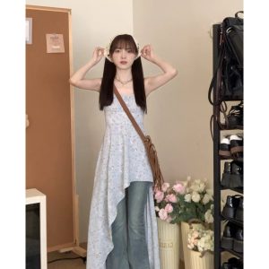 Irregular Layered Camisole Dress with Sweet Waist-Cinching Detail - Perfect Spring Outfit with Jeans for Date Night