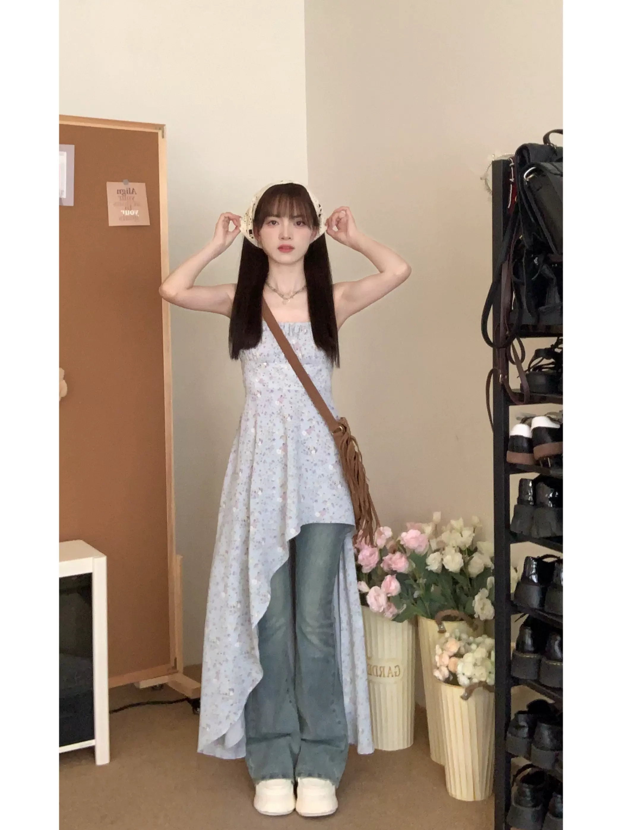 Irregular Layered Camisole Dress with Sweet Waist-Cinching Detail - Perfect Spring Outfit with Jeans for Date Night