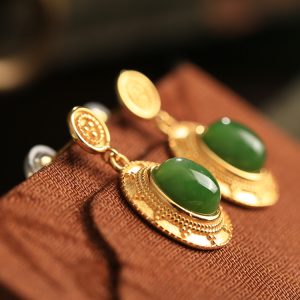 Jade Green Pure Silver Peace Buckle Earrings - High-End Light Luxury Chinese National Style for Women