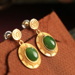 Jade Green Pure Silver Peace Buckle Earrings - High-End Light Luxury Chinese National Style for Women