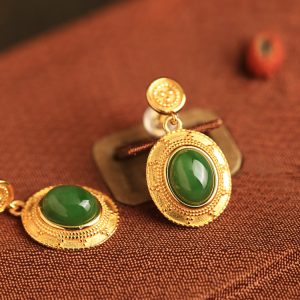 Jade Green Pure Silver Peace Buckle Earrings - High-End Light Luxury Chinese National Style for Women