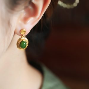 Jade Green Pure Silver Peace Buckle Earrings - High-End Light Luxury Chinese National Style for Women