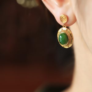Jade Green Pure Silver Peace Buckle Earrings - High-End Light Luxury Chinese National Style for Women