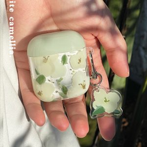 Japanese-Inspired Silicone AirPods Case for 1st & 2nd Gen, 3 Pro - Cute Daytime Camellia Design, Couples Headphone Shell