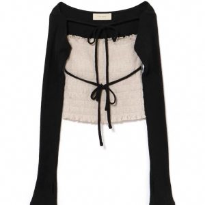 Japanese Niche Style Pleated Strapless Tank Top and Long Sleeve Knitted Cardigan Two-Piece Set - Stretchy Fashion Essential