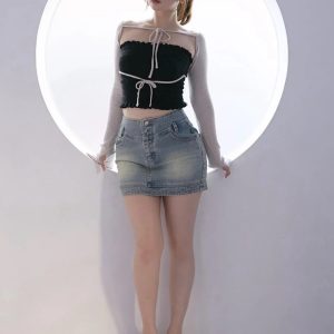 Japanese Niche Style Pleated Strapless Tank Top and Long Sleeve Knitted Cardigan Two-Piece Set - Stretchy Fashion Essential