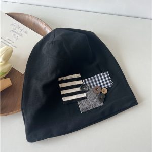 Japanese Retro Niche Patch Button Pullover Slouchy Hat for Women and Men - Cozy Autumn Winter Big Head Cold Weather Beanie