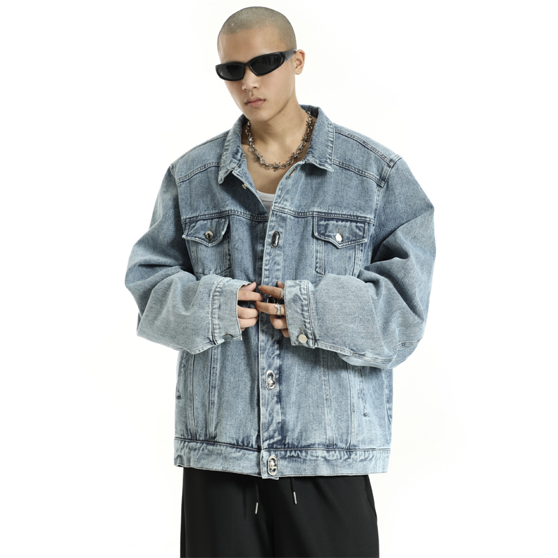 Japanese-Style Oversized Denim Jacket for Men - Casual Spring Workwear, Loose Fit, Trendy Short Top