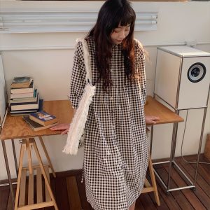 Japanese-Style Plaid Shirt Dress - Loose & Versatile with Flattering Silhouette for Spring/Summer, Artistic Casual Fashion
