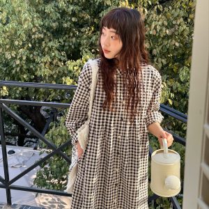 Japanese-Style Plaid Shirt Dress - Loose & Versatile with Flattering Silhouette for Spring/Summer, Artistic Casual Fashion