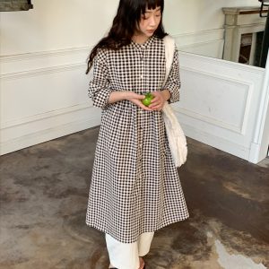 Japanese-Style Plaid Shirt Dress - Loose & Versatile with Flattering Silhouette for Spring/Summer, Artistic Casual Fashion