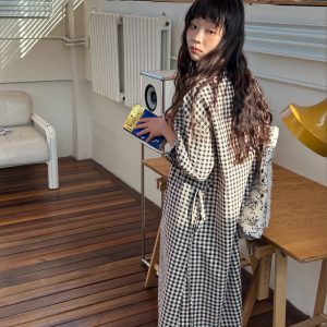 Japanese-Style Plaid Shirt Dress - Loose & Versatile with Flattering Silhouette for Spring/Summer, Artistic Casual Fashion