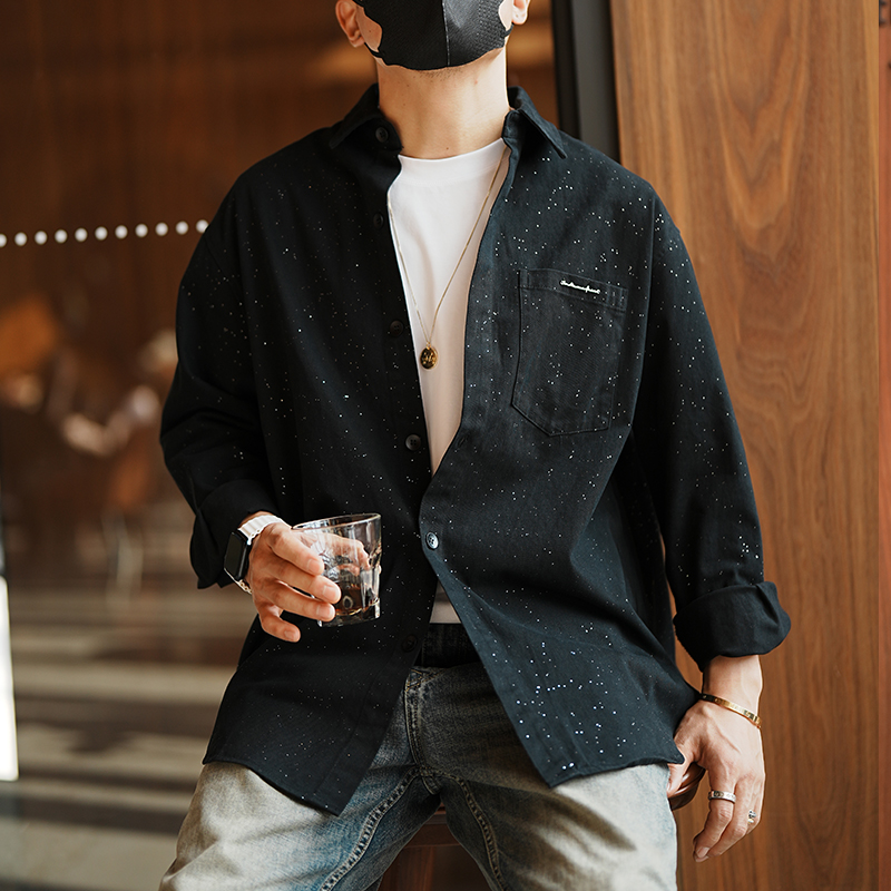 Japanese-Style Retro Starry Sky Printed Long Sleeve Shirt for Men - Trendy Casual Jacket for Autumn Fashion