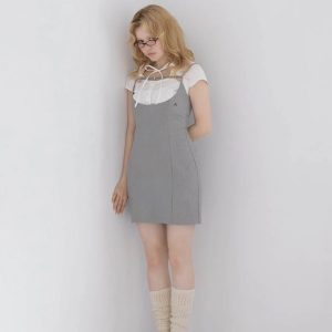 Japanese-Style Slim-Fit Camisole Dress with Short Sleeve Shirt Two-Piece Set - Summer College Wind Fashion