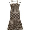 Japanese-Style Summer 2025 Plaid Slimming Mermaid Long Dress for Women