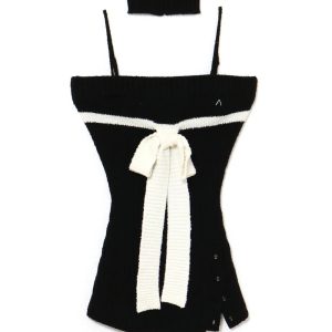 Japanese-Style Sweet Slim-Fit Knitted Camisole with Bow Tie Straps & Neck Scarf - Age-Reducing Fashion Top