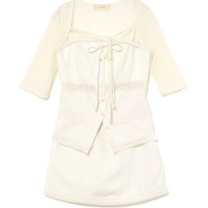 Japanese-Style Sweet Slim Summer 3-Piece Set: Lace Camisole & Five-Point Sleeve Cover Shirt with Half Skirt