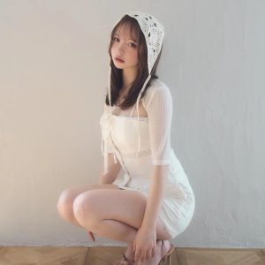 Japanese-Style Sweet Slim Summer 3-Piece Set: Lace Camisole & Five-Point Sleeve Cover Shirt with Half Skirt