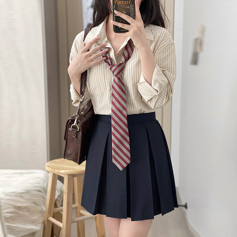 JK Striped Long Sleeve and Short Sleeve Shirt for Women, Pudding Bear Design, Japanese Style Autumn Fashion, 2024 Spring Outerwear