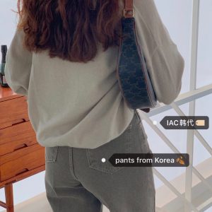 Khaki Green Retro Washed Straight-Leg Jeans with Bright Line - Y2K Korean Style Fashion