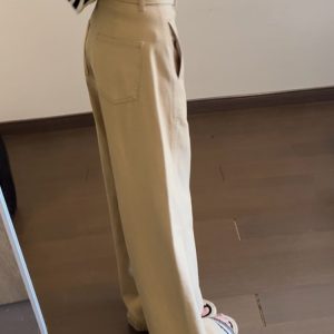 Khaki High-Waisted Wide-Leg Jeans for Women, Summer 2023 Loose-Fitting Casual Pants, Slimming Draped Style