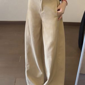 Khaki High-Waisted Wide-Leg Jeans for Women, Summer 2023 Loose-Fitting Casual Pants, Slimming Draped Style