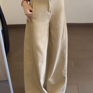 Khaki High-Waisted Wide-Leg Jeans for Women, Summer 2023 Loose-Fitting Casual Pants, Slimming Draped Style