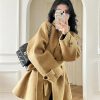 Khaki Stand-Collar Wool Coat for Women, Short Petite Fit, Autumn Winter Style, High-End Feel, Korean Fashion
