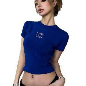 Klein Blue Slim-Fit Printed Cotton Short-Sleeve T-Shirt - Comfortable Round Neck Top in American Style for Casual Wear
