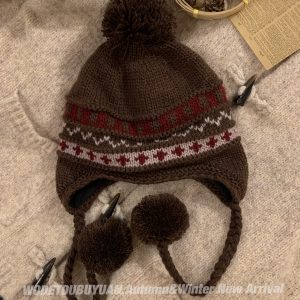 Knitted Wool Ear Protection Hat for Women - Small Face Friendly, Autumn Winter Style, Feier Island Design, Warm Lei Feng Cap