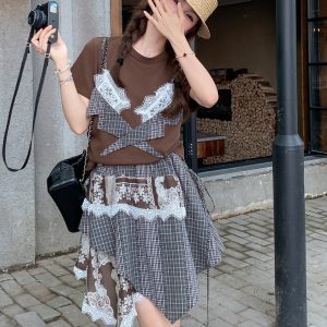 Korean Style 2025 Summer Round Neck Short Sleeve T-Shirt & Skirt Two-Piece Set Loose Fit Slimming Outfit for Women