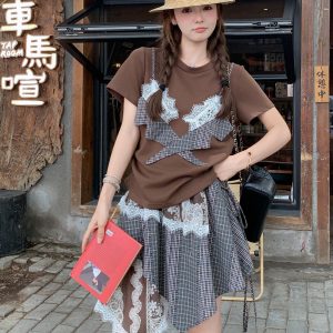 Korean Style 2025 Summer Round Neck Short Sleeve T-Shirt & Skirt Two-Piece Set Loose Fit Slimming Outfit for Women