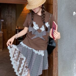Korean Style 2025 Summer Round Neck Short Sleeve T-Shirt & Skirt Two-Piece Set Loose Fit Slimming Outfit for Women