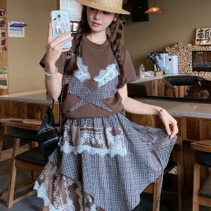 Korean Style 2025 Summer Round Neck Short Sleeve T-Shirt & Skirt Two-Piece Set Loose Fit Slimming Outfit for Women