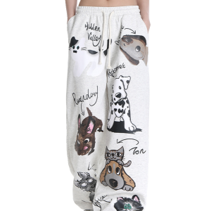 Korean Style Cartoon Printed Straight-Leg Casual Pants for Women - Autumn Winter Jazz Dance Sports Trousers