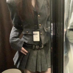 Korean Style Chanel-Inspired Two-Piece Outfit for Women, Autumn Winter Collection, Chic Look for Petite Figures, College Fashion