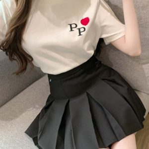 Korean-Style College Fashion Set for Women - Youthful Short-Sleeve T-Shirt & Pleated Skirt - Trendy Summer Outfit