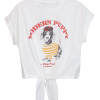 Korean-Style Dog Print Cropped T-Shirt for Women - Summer Short Sleeve with Tie Waist, Trendy Y2K Fashion