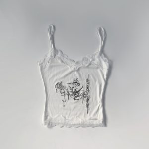 Korean Style Fitted Cropped Camisole with Niche Print and Sexy Short Skirt - Suzen Blogger Inspired Design