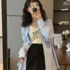 Korean-Style French Blue Long Sleeve Shirt Top for Women - High-End Loose Slimming Spring Fashion
