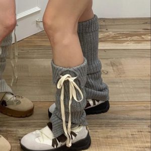 Korean Style GLOWNY Niche Strap Warm Mid-Tube Slouchy Leg Warmers - Versatile Two-Way Wear Socks for Women
