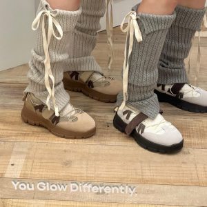 Korean Style GLOWNY Niche Strap Warm Mid-Tube Slouchy Leg Warmers - Versatile Two-Way Wear Socks for Women